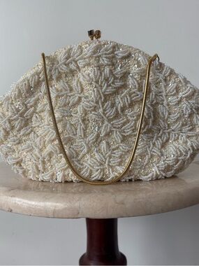 Vintage La Regale Ivory Beaded Sequin Old Hollywood Bag